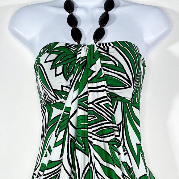 NWT Kitty Halter Dress White Green Leaf Design Six Brown Buttons Size Small - Picture 5 of 15